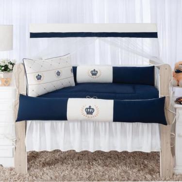 Imagem de Kit Berço Americano Menino Bordado Principe Completo Algodão 9 Peças A