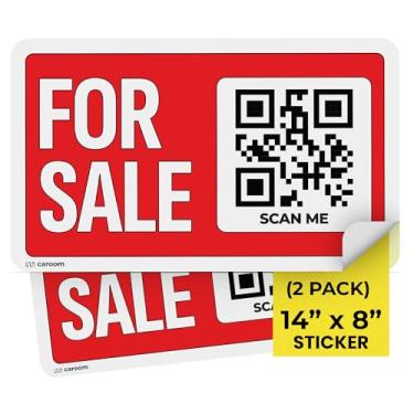 Imagem de Placa de venda para carro de 35 x 20 cm (autoadesiva, embalagem com 2) - Também para caminhões, casa, negócios, quintal, vendas de garagem e mais. Aplicativo incluído