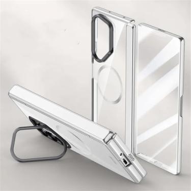 Imagem de Capas magnéticas para Samsung Galaxy Z Fold6 Capa galvanoplastia mola dobradiça suporte de lente, película HD prateada, para Galaxy Z Fold6