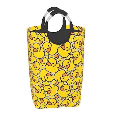 Imagem de Duuppgo Cesto de roupa suja dobrável grande de patos amarelos fofos de patos amarelos 50L, cesta de roupa suja durável de borracha para roupas, brinquedos, dormitórios, viagens