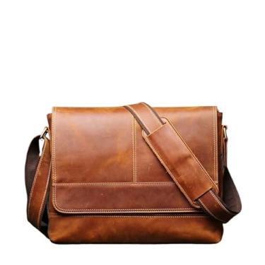 Imagem de Bolsa de ombro de couro genuíno masculina vintage casual bolsa mensageiro artesanal bolsa crossbody para homens(Vintage Brown)