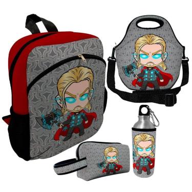 Imagem de Kit Escolar Infantil Mochila de Costas + Lancheira Térmica + Necessaire Plus + Squeeze de Alumínio-Unissex