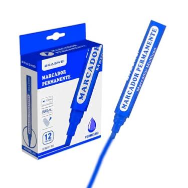 Imagem de Canetão Marcador Permanente, Azul, Ponta Chanfrada, 12 Unidades