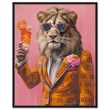 Imagem de Art Remedy Arte de parede em tela Lion Aperol Tiger Glam, moldura preta, 61 cm x 76 cm