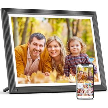 Imagem de Porta-retrato digital WIFI de 38.1 cm - Moldura grande para fotos - Tela sensível ao toque de 32 GB, rotação automática, montagem na parede, compartilhe vídeo por e-mail do aplicativo, nuvem grátis,