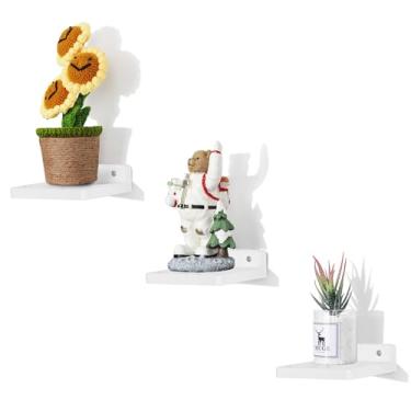 Imagem de NIUBEST Prateleira flutuante pequena, bordas de exibição de 12,7 x 12,7 cm para parede, conjunto de 3 mini prateleiras, prateleira de madeira rústica para quarto, sala de estar, banheiro, cozinha - branco envelhecido