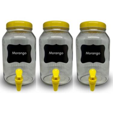 Imagem de Kit 3 suqueiras de vidro 3 litros com lousa e giz - GGABC, Amarelo