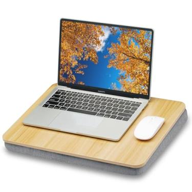 Imagem de ZEAPTAC Mesa de colo com almofada, mesa portátil para laptop, cabe em laptop de até 15,6 polegadas, suporte de colo para cama, sofá e carpete, tablet de livros/prancheta/suporte para laptop - madeira