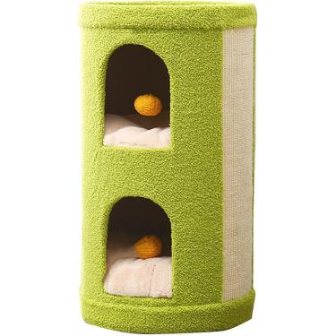 Imagem de Gatil de duas camadas com tecido de caxemira e almofada de sisal, torre de toco de árvore para gatos com espaço extra grande e almofada interna macia, 414177 cm