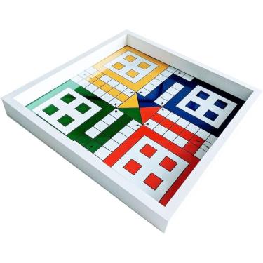 Imagem de Jogo de tabuleiro Ludo com tampa de vidro, 16 fichas e 2 dados