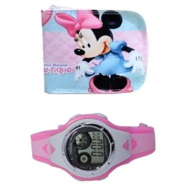 Imagem de Carteira infantil Minei e relógio digital ou com cronometro e led meni