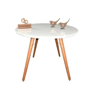 Imagem de Mesa Jantar Pés Palitos Tampo Redondo Vidro Laqueado 110cm Branco