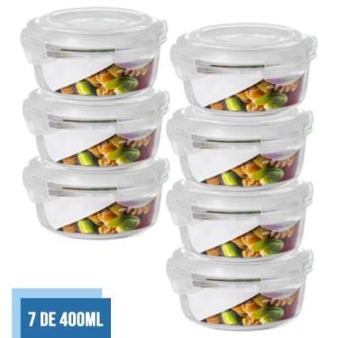 Imagem de Jogo com 7 Potes Vidro Hermético Mantimentos Marmita 400ml - PRATICASA