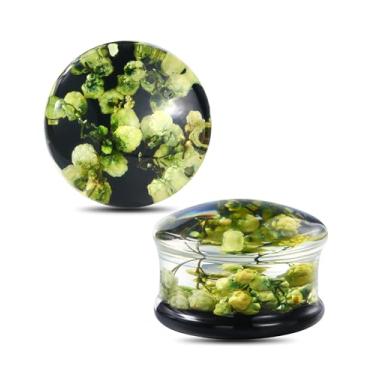 Imagem de Jewseen 2 peças de alargadores de orelha florais verdadeiros alargadores de orelha alargadores duplos alargadores de orelhas alargador, 10mm=00g, Resina, Zircônia cúbica