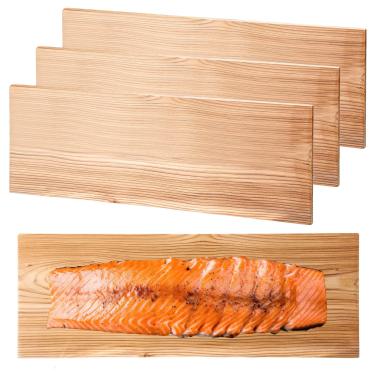 Imagem de Landical 3 Pçs XL XXL Grandes Tábuas de Grelhar Madeira de Cedro Design Mais Grosso Filé Completo de Carne de Salmão Peixe e Vegetais Adicionando Fumaça Extra e Sabor Imersão Rápida Fácil de Usar (38