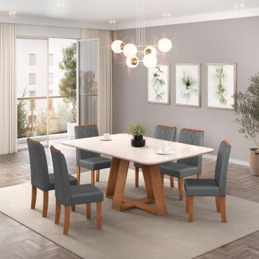 Imagem de Mesa Kiara 1,60 com 6 Cadeiras Ayla Freijo/ Off White/ Lunar