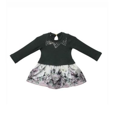 Imagem de Vestido Infantil de Malha e Saia Floral - Gira Baby, Verde musgo, G