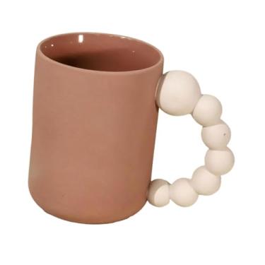 Imagem de IEUDNS Caneca de cerâmica leite chá de chá xícara de água casa simples porcelana xícara de café com manivela de miçanga para presentes de escritório de mesa, Rosa