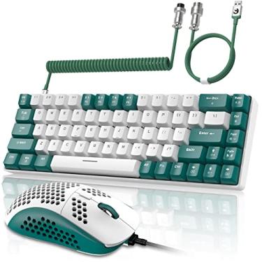 Imagem de ZIYOU LANG RK-T8PRO Combo de teclado e mouse mecânico para jogos com fio 65% com RGB NKRO TKL Mini 68 teclas enroladas C para A Cabo azul tátil para PS4 PS5 Xbox PC Mac Gamer (verde)