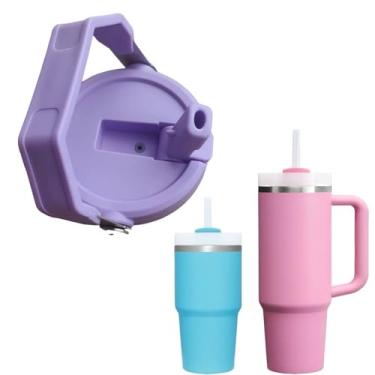 Imagem de Tampa de copo de substituição à prova de vazamento de 2 peças com canudo - Apto para Stanley NOVA VERSÃO Iceflow Flip Tumbler, Quencher H2.0 e Protour Quencher Copo de 850 g, 590 ml (Roxo-A, 590 ml E