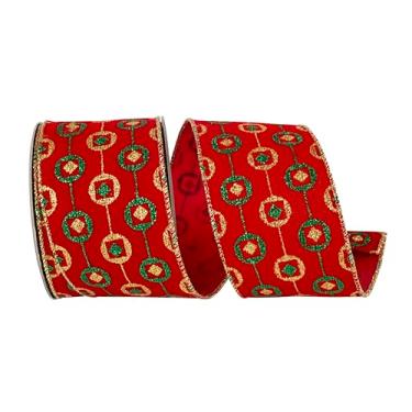 Imagem de Reliant Ribbon Linhas de enfeite de glitter de veludo, fita de borda com fio, vermelha