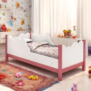 Imagem de Cama Infantil Juvenil Nuvem com Colchão Branco Rosa - GD MóVEIS