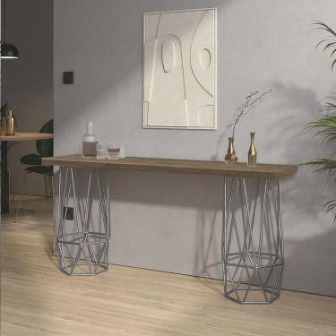 Imagem de Mesa Aparador Buffet Balcão Caleb 90 cm Industrial Ferro Prata Tampo 100% mdf Madeira -...