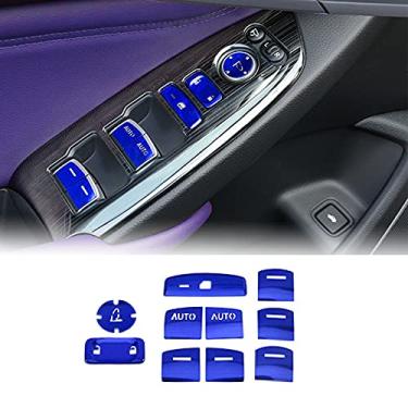 Imagem de Boltry Tampa do botão do apoio de braço da porta do carro de liga de alumínio do carro tampa do painel de elevação da janela eletrônica decoração da moldura do decalque acessórios de acabamento 10 peças para Honda Accord 2018-2020 (azul)