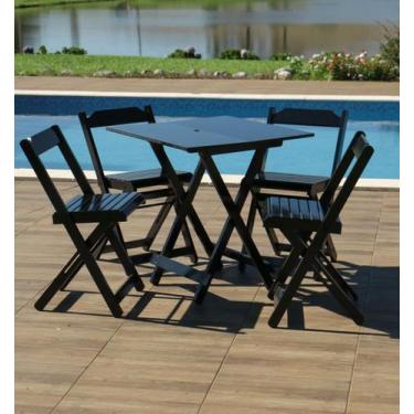 Imagem de Jogo De Mesa 70x70 C/4 Cadeiras com Furo para Ombrelone Preto - Móveis