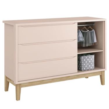 Imagem de Cômoda Infantil New Classic com Porta Rosa com Pés Madeira Natural – Reller