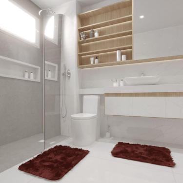 Imagem de Kit Tapete Banheiro Felpudo Peludo Azul 40 X 60 Cm Marrom