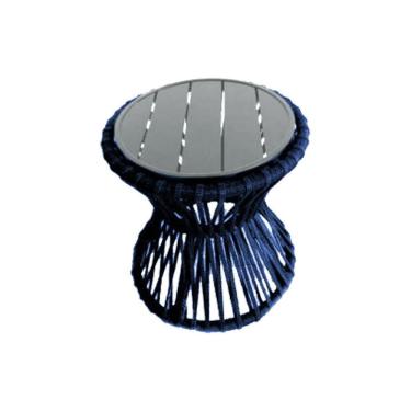 Imagem de Mesa De Centro Sol Em Corda Náutica E Base Em Alumínio Cinza 50cm Azul Marinho - Cor: Azul