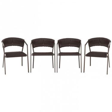 Imagem de 4 Cadeiras Atenas Alumínio Tricô Náutico p/ Cozinha Trama Marrom