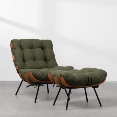Imagem de Poltrona e Puff Costela Slim Sarja - Verde Oliva - Abra Casa