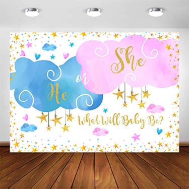 Imagem de Avezano Nuvem azul ou rosa fundo revelador de gênero ele ou ela revelar nuvens de estrelas cintilantes fundo de fotografia O que será o bebê para festas, decorações sessão de fotos (2,1 x 1,5 m)