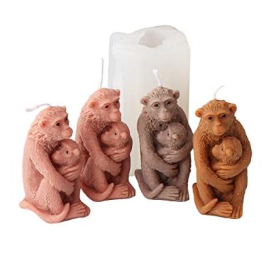 Imagem de Xidmold Molde de vela 3D Mommy Monkey segurando bebê macaco, molde de silicone para fondant, chocolate, decoração de bolo, sabonete, argila de polímero, gesso, arte de resina, presente de Dia das Mães
