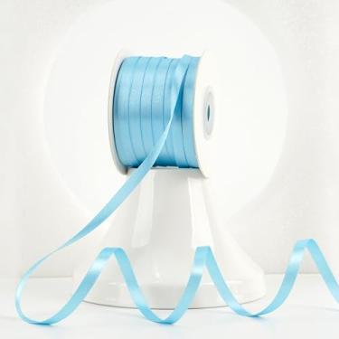 Imagem de MEEDEE Fita de cetim azul claro 1/10.2 cm Lux Dupla Face Carretel 100 metros fita azul fina para artesanato, embrulho de presente, ornamentos, decoração de férias, laço de cabelo, casamento