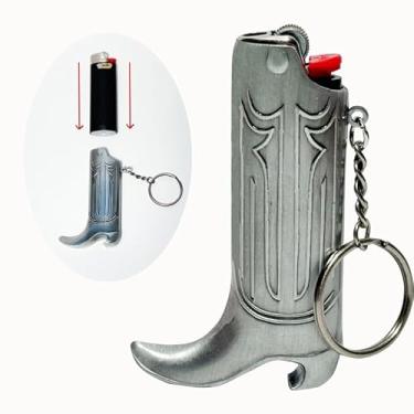 Imagem de Estojo de isqueiro para botas de cowboy e abridor de garrafas para HMC Ouro, Prata, Cobre Antigo Estilo Vintage (Prata)