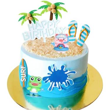 Imagem de LaVenty Pool Party Cake Topper Beach Cake Decorations Summer Surfboard Cake Toppers Hawaiian Cake Decorations for Summer Decorations