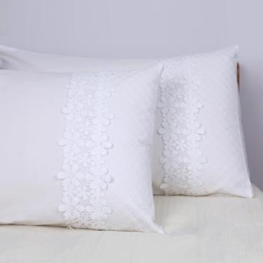 Imagem de YINFUNG Fronhas de travesseiro com ilhós, flores brancas, rei de renda, chique, campo, francês, elegante, algodão, bordado, crochê, floral, vitoriana, chalé 50 x 91 cm