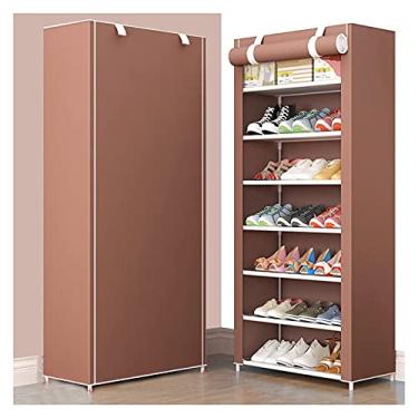 Imagem de Organizador de armazenamento portátil para armário organizador de sapatos de pé livre? Sapateira com capa de tecido não tecido à prova de poeira e armário de guarda-roupa com zíper (cor: marrom