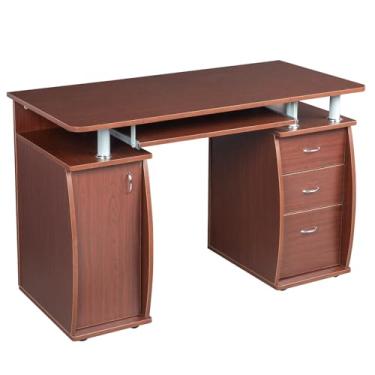 Imagem de PY3H69 FCH 115 * 55 * 74 cm MDF portátil 1 peça porta com 3 gavetas mesa de computador (uma caixa) cor café