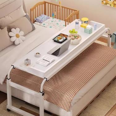 Imagem de Mesa móvel sobrecama com rodas, bandeja de alimentos, mesa médica, altura e comprimento, ajustável, para computador, laptop, carrinho em pé, tamanho king