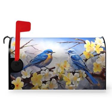 Imagem de Dacawin Capas Para Caixa De Correio Com Flores Primavera, Tamanho Padrão Magnético, Capa Pássaros Azuis, Decoração Verão, À Prova D'Água Jardim E Quintal, 21X18 Polegadas