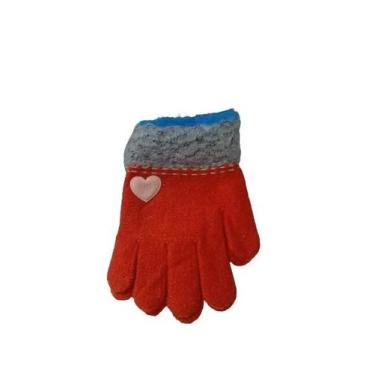 Imagem de Luvas de Lã Infantil Frio Inverno Menina com Coração - GLOVES, Laranja