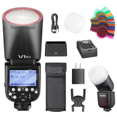 Imagem de Godox V1F V1 F Speedlite de cabeça redonda para Fuji TTL Hot Shoe Flash 2,4G X Wireless HSS 1/8000s 2980mAh bateria de lítio lâmpada de modelagem LED luz de velocidade com difusor tricolor (versão dos