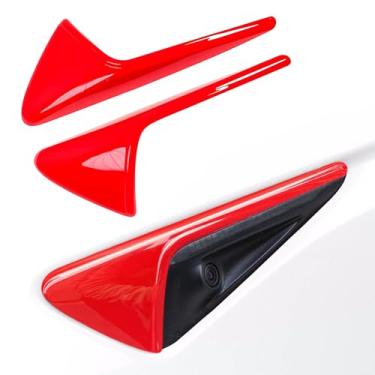 Imagem de Yeapop 2 peças de capas de câmera de ponto cego lateral para Tesla, compatível com modelo 3 e modelo Y (vermelho, HW 3.0)