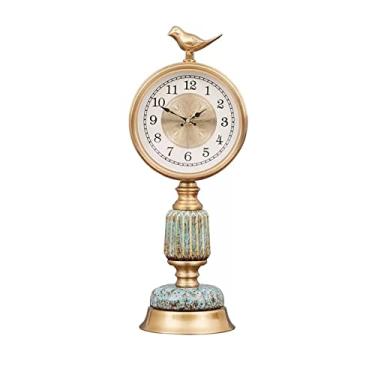 Imagem de Relógio de mesa, estilo europeu, retrô, decorativo, topo de mesa, ornamentos de relógio vertical, leve, luxuoso, criativo relógio de cerâmica, corpo relógio de mesa (cor: A)