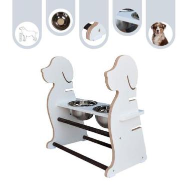 Imagem de Comedouro Para Cachorro Grande Elevado Duplo Pet MDF Regulagem Altura 