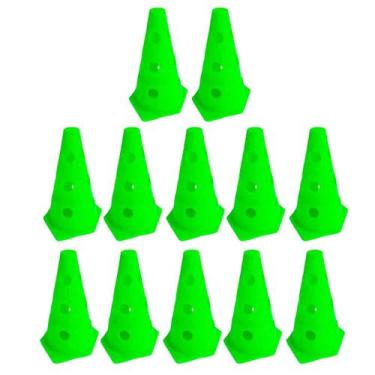 Imagem de 12x Mini Cone Sinalização Esportivo 23cm Agilidade Furado VERDE - 365 